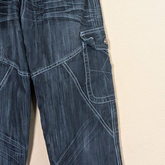 Y2K Tianzilang Cargo Jeans Whiskering Elastic Waist Embroidered 29 Skater Grunge - Picture 5 of 9